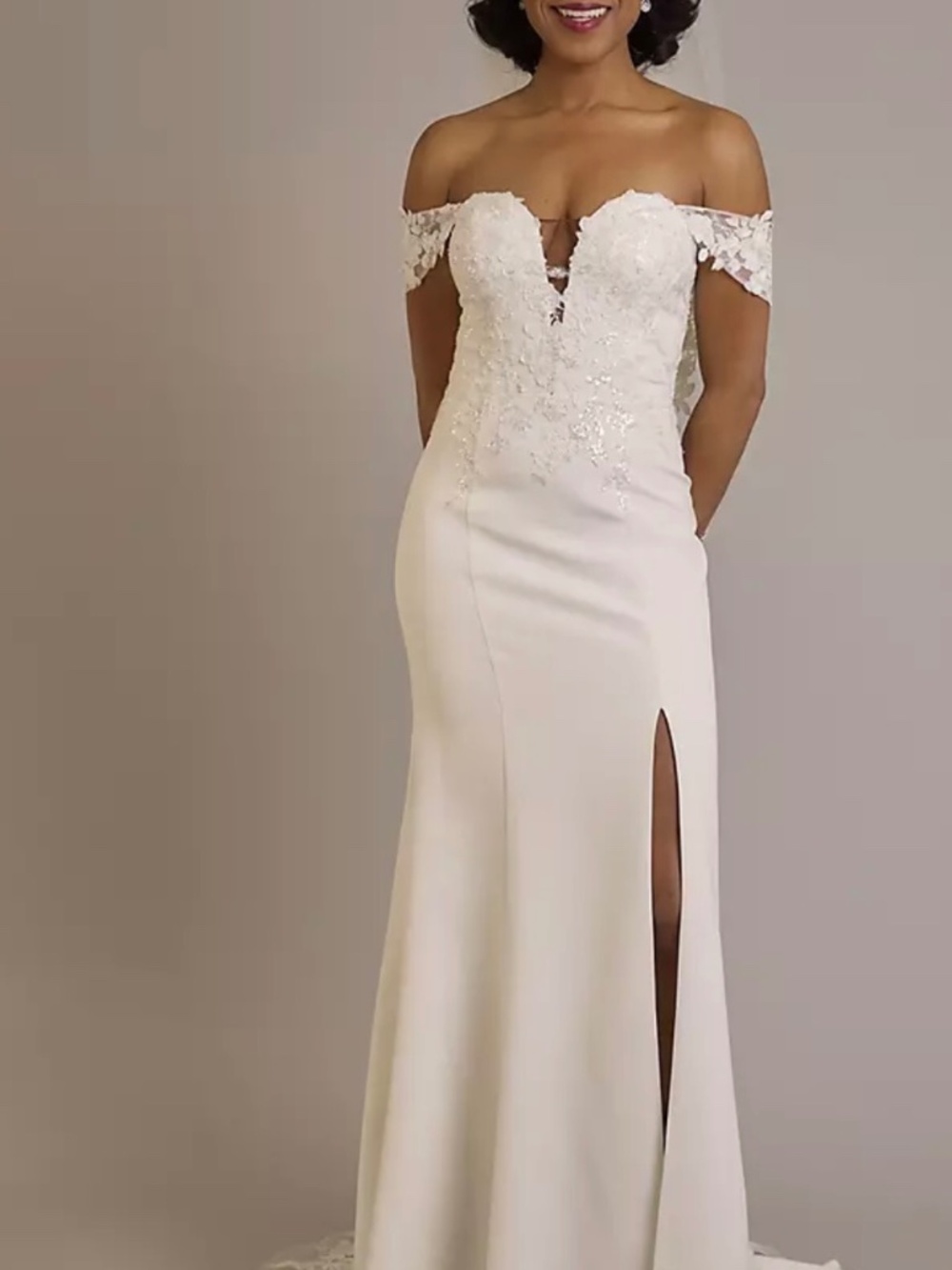 Crepe Plunge Mermaid Wedding Dress – Size 10, Removable Straps, New & Unaltered